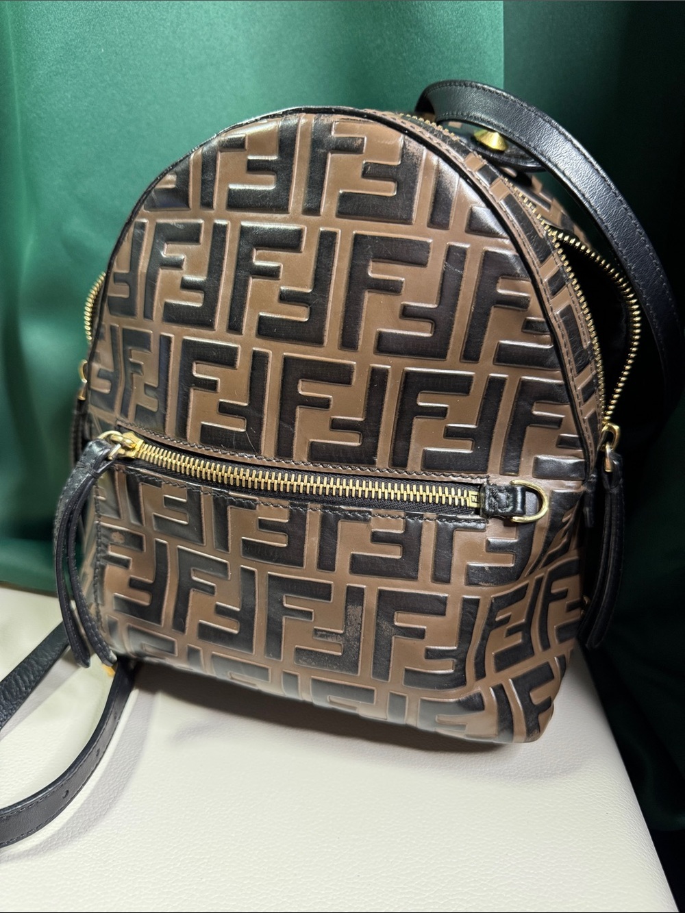 Fendi By The Way Zucca Embossed Leather Mini Backpack - Brown